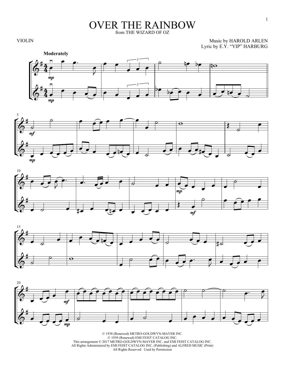 Over The Rainbow (Violin Duet) - Print Sheet Music Now