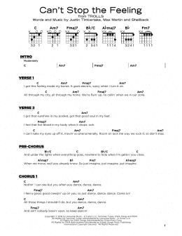 page one of Can't Stop The Feeling (Really Easy Guitar)