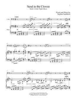 page one of Send In The Clowns (from A Little Night Music) (Cello and Piano)