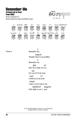 page one of Remember Me (Ernesto de la Cruz) (from Coco) (Guitar Chords/Lyrics)