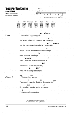 page one of You're Welcome (from Moana) (Guitar Chords/Lyrics)