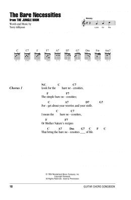 page one of The Bare Necessities (from The Jungle Book) (Guitar Chords/Lyrics)