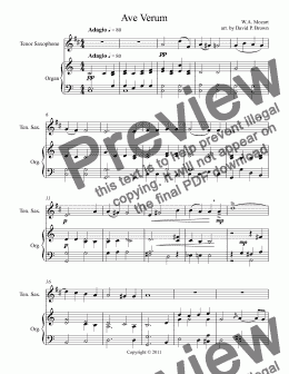 page one of Ave Verum for Tenor Saxophone