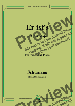 page one of Schumann-Er ist's,in A flat Major,Op.79,No.24,for Voice and Piano