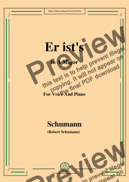 page one of Schumann-Er ist's,in A Major,Op.79,No.24,for Voice and Piano