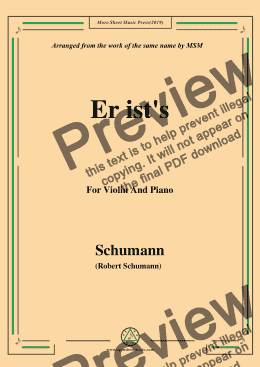 page one of Schumann-Er ist's,Op.79,No.24,for Violin and Piano