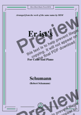 page one of Schumann-Er ist's,Op.79,No.24,for Cello and Piano