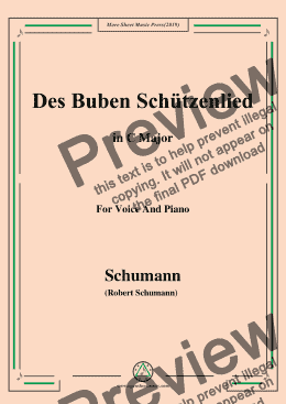 page one of Schumann-Des Buben Schützenlied,in C Major,Op.79,No.26,for Voice and Piano