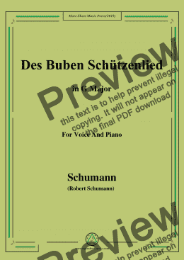 page one of Schumann-Des Buben Schützenlied,in G Major,Op.79,No.26,for Voice and Piano