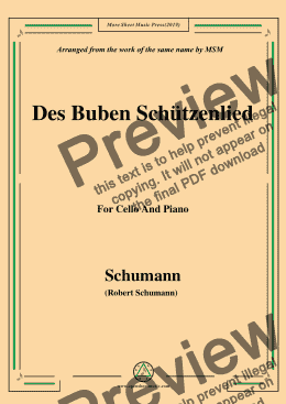 page one of Schumann-Des Buben Schützenlied,Op.79,No.26,for Cello and Piano