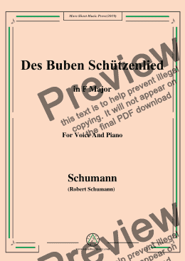 page one of Schumann-Des Buben Schützenlied,in F Major,Op.79,No.26,for Voice and Piano