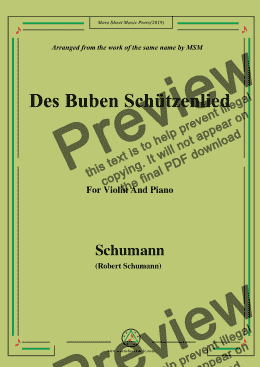 page one of Schumann-Des Buben Schützenlied,Op.79,No.26,for Violin and Piano