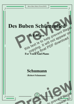 page one of Schumann-Des Buben Schützenlied,in E Major,Op.79,No.26,for Voice and Piano