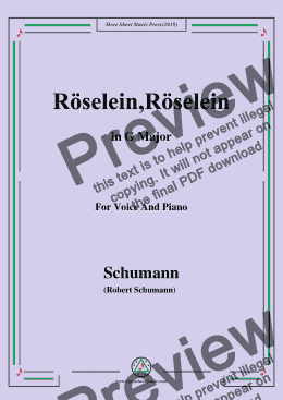 page one of Schumann-Röselein,Röselein,in G Major,for Voice and Piano