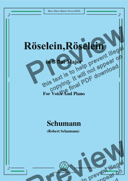 page one of Schumann-Röselein,Röselein,in B flat Major,for Voice and Piano