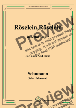 page one of Schumann-Röselein,Röselein,in G flat Major,for Voice and Piano