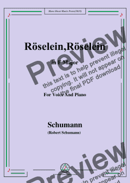 page one of Schumann-Röselein,Röselein,in F Major,for Voice and Piano