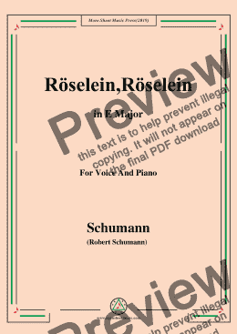 page one of Schumann-Röselein,Röselein,in E Major,for Voice and Piano