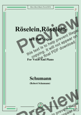 page one of Schumann-Röselein,Röselein,in E flat Major,for Voice and Piano