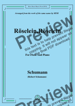 page one of Schumann-Röselein,Röselein,for Flute and Piano