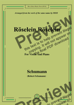 page one of Schumann-Röselein,Röselein,for Violin and Piano