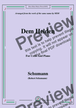 page one of Schumann-Dem Helden,for Cello and Piano