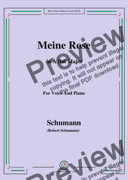 page one of Schumann-Meine Rose,in A flat Major,for Voice and Piano