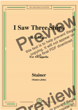 page one of Stainer-I Saw Three Ships,in G Major,for A Cappella