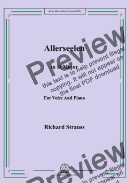 page one of Richard Strauss-Allerseelen in D Major,For Voice&Pno