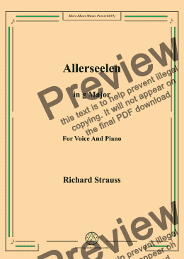 page one of Richard Strauss-Allerseelen in G Major,For Voice&Pno