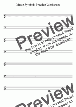 page one of Music Symbols Practice Worksheet (Bass and Treble Clef)