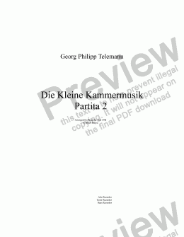 page one of GP Telemann Kleine Kammermusik Partita 2  (ATB Recorders)