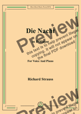 page one of Richard Strauss-Die Nacht in D Major,For Voice&Pno