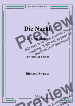 page one of Richard Strauss-Die Nacht in E flat Major,For Voice&Pno