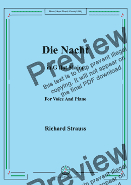 page one of Richard Strauss-Die Nacht in G flat Major,For Voice&Pno