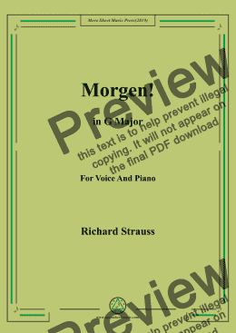 page one of Richard Strauss-Morgen! In G Major,For Voice&Pno