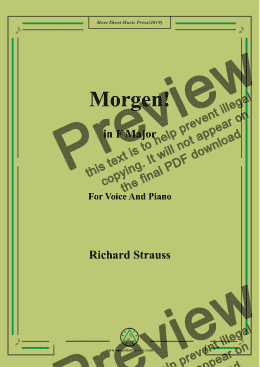 page one of Richard Strauss-Morgen! In F Major,For Voice&Pno