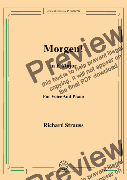 page one of Richard Strauss-Morgen! In E Major,For Voice&Pno