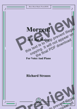 page one of Richard Strauss-Morgen! In E flat Major,For Voice&Pno