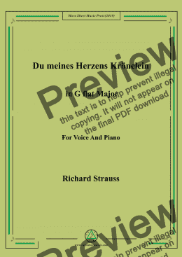 page one of Richard Strauss-Du meines Herzens Krönelein in G flat Major,For Voice&Pno