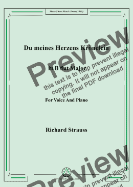 page one of Richard Strauss-Du meines Herzens Krönelein in B flat Major,For Voice&Pno