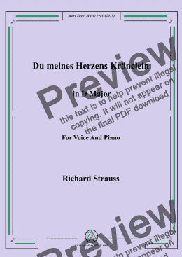 page one of Richard Strauss-Du meines Herzens Krönelein in D Major,For Voice&Pno