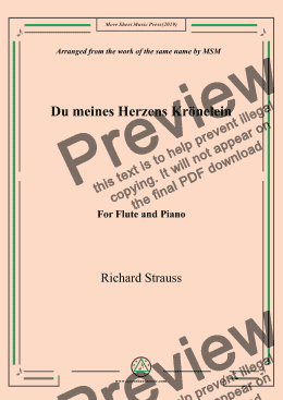 page one of Richard Strauss-Du meines Herzens Krönelein, for Flute and Piano