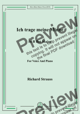 page one of Richard Strauss-Ich trage meine Minne in B flat Major,For Voice&Pno