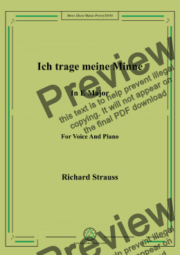 page one of Richard Strauss-Ich trage meine Minne in E Major,For Voice&Pno