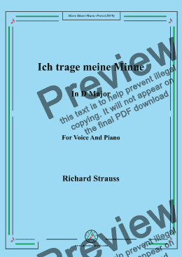 page one of Richard Strauss-Ich trage meine Minne in D Major,For Voice&Pno