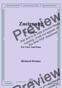 page one of Richard Strauss-Zueignung in B Major,For Voice&Pno