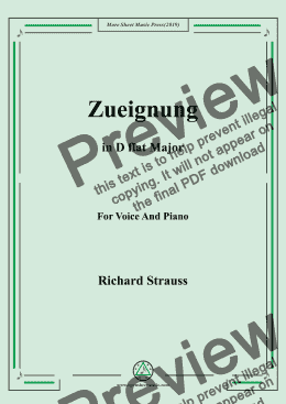 page one of Richard Strauss-Zueignung in D flat Major,For Voice&Pno