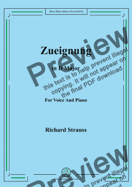 page one of Richard Strauss-Zueignung in D Major,For Voice&Pno