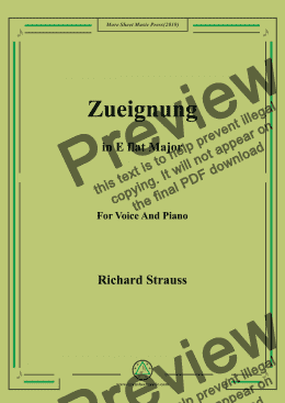 page one of Richard Strauss-Zueignung in E flat Major,For Voice&Pno